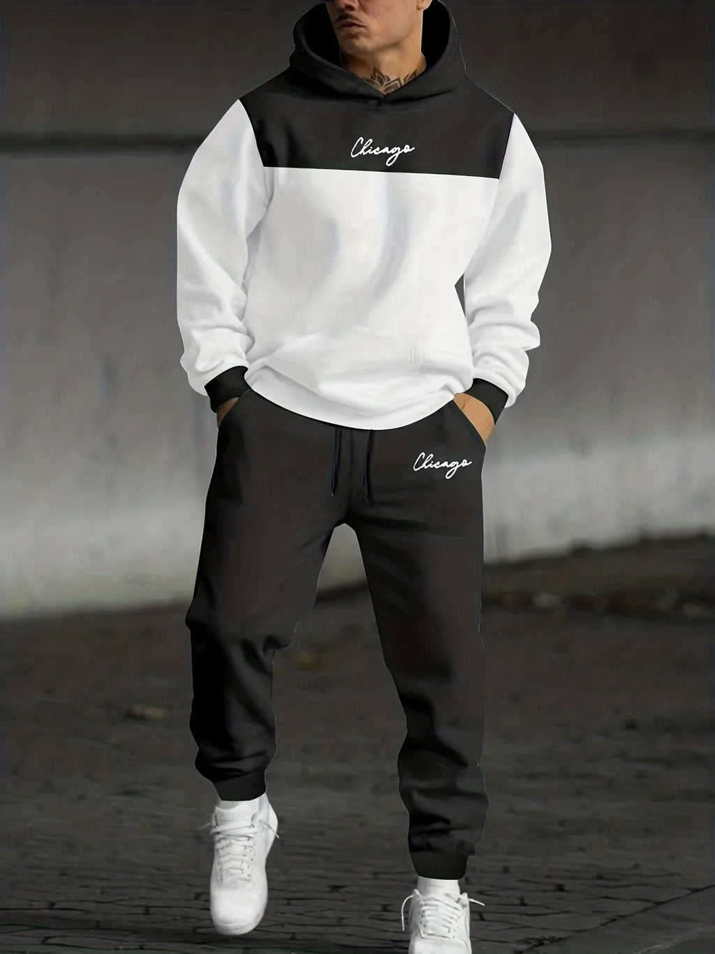 2026 Autumn/Winter Men's Hooded Sweatshirt and Pants Set - Casual and Fashionable Versatile 3D Letter Pattern Print