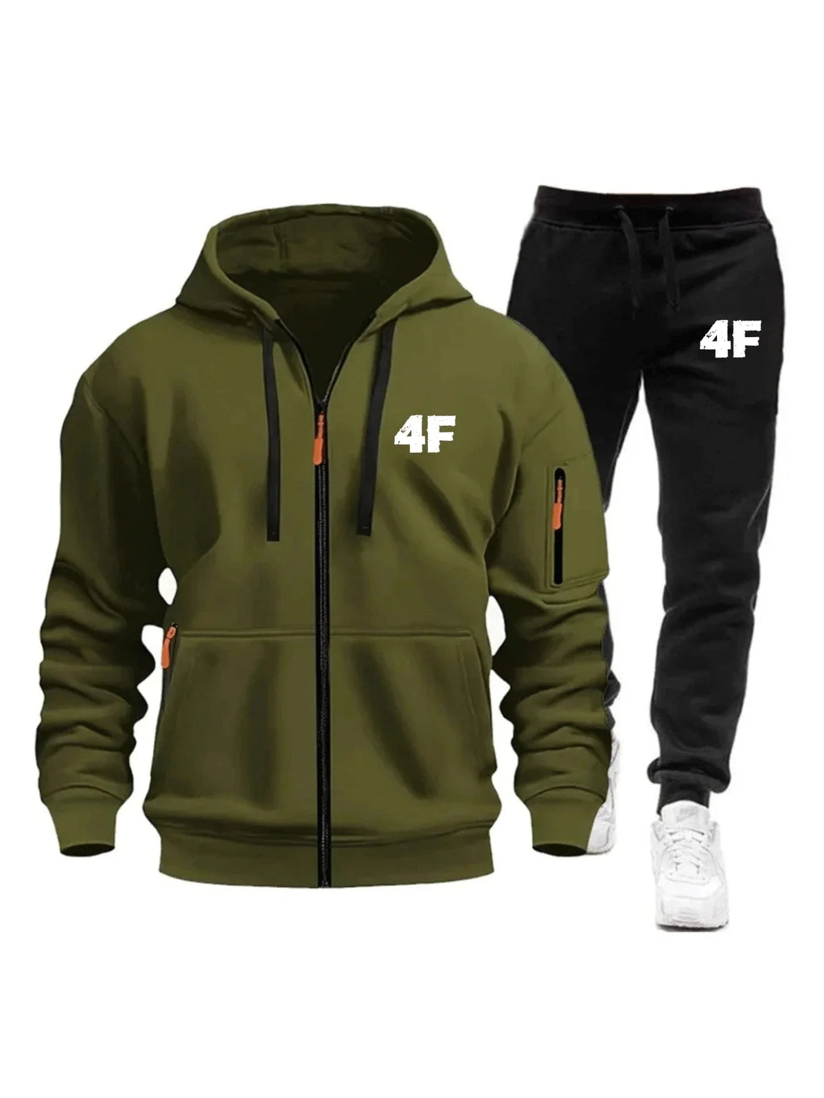 Men's Casual Jogging Tracksuit Zipper Hood Multi-Pocket Protective Pants 2-Piece Set Fall/Winter Large Size S-3XL
