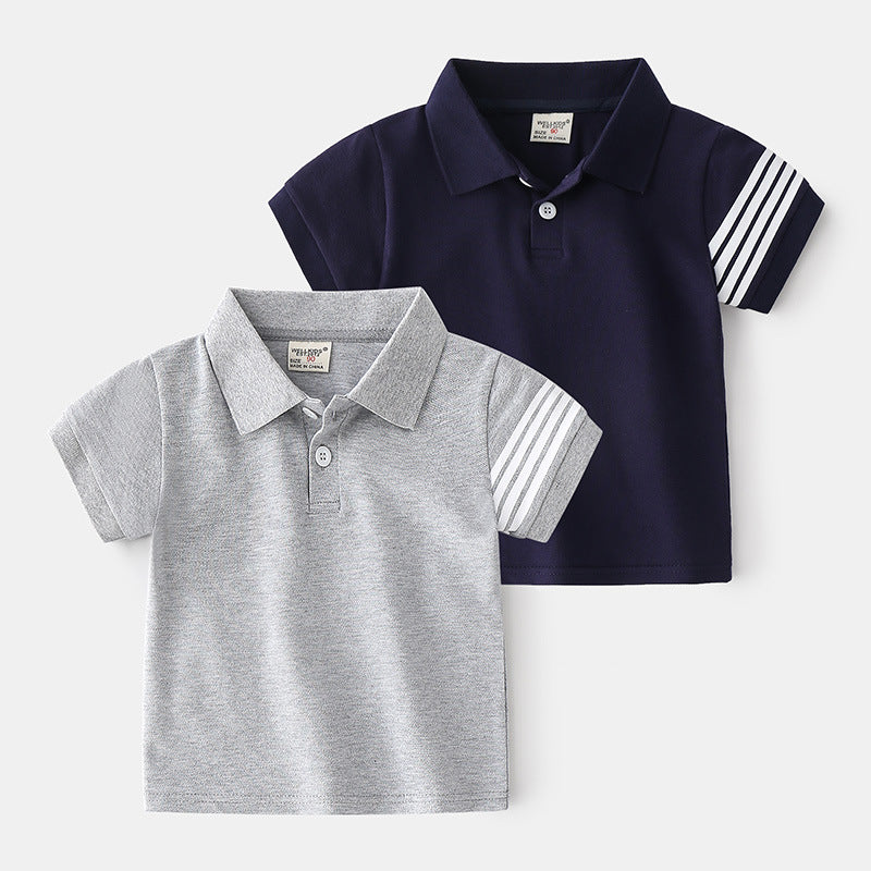 Solid Color Cotton Short Sleeve Polo T-Shirt for Boys