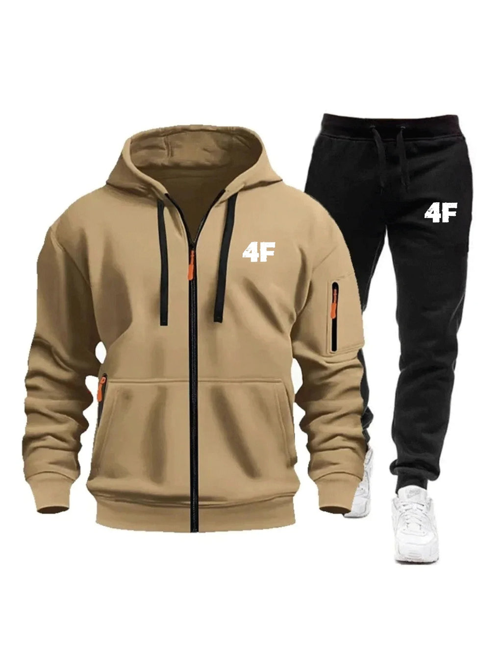 Men's Casual Jogging Tracksuit Zipper Hood Multi-Pocket Protective Pants 2-Piece Set Fall/Winter Large Size S-3XL