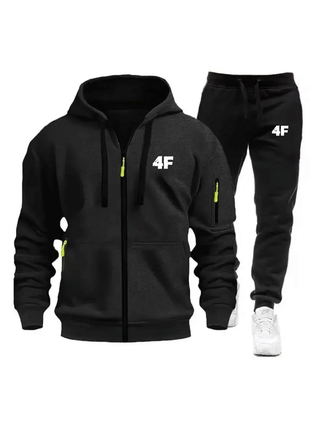 Men's Casual Jogging Tracksuit Zipper Hood Multi-Pocket Protective Pants 2-Piece Set Fall/Winter Large Size S-3XL