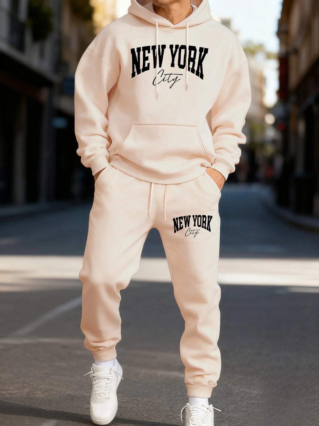 New York City Letter Print Men Hoodie 2 Piece Set Winter Casual Street Jogger Pants Couple Sport Tracksuit