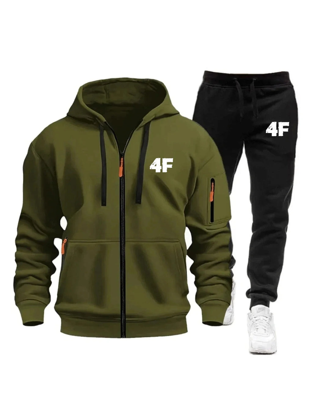 Men's Casual Jogging Tracksuit Zipper Hood Multi-Pocket Protective Pants 2-Piece Set Fall/Winter Large Size S-3XL