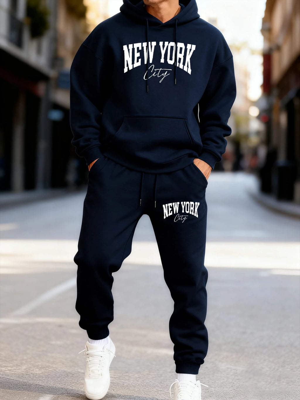 New York City Letter Print Men Hoodie 2 Piece Set Winter Casual Street Jogger Pants Couple Sport Tracksuit