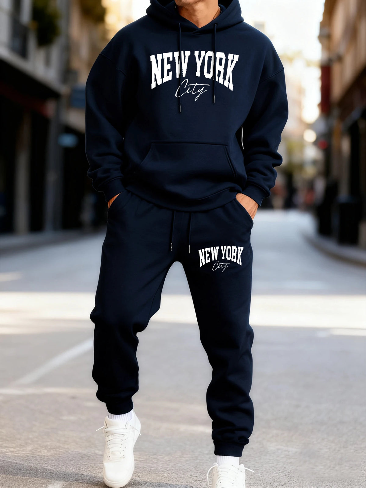 New York City Letter Print Men Hoodie 2 Piece Set Winter Casual Street Jogger Pants Couple Sport Tracksuit