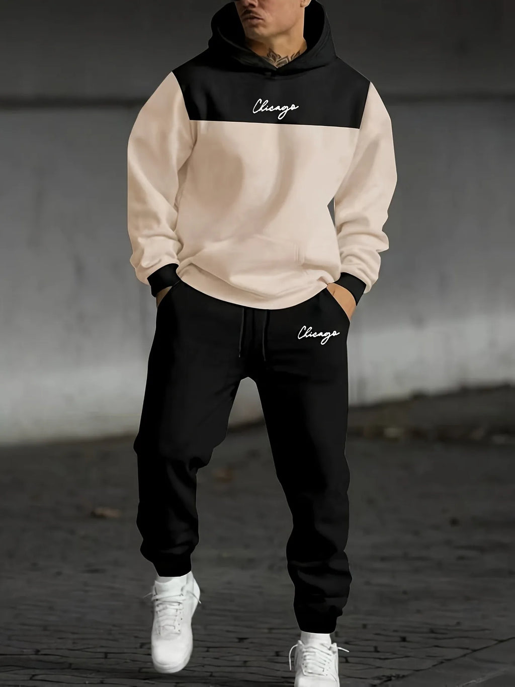 2026 Autumn/Winter Men's Hooded Sweatshirt and Pants Set - Casual and Fashionable Versatile 3D Letter Pattern Print