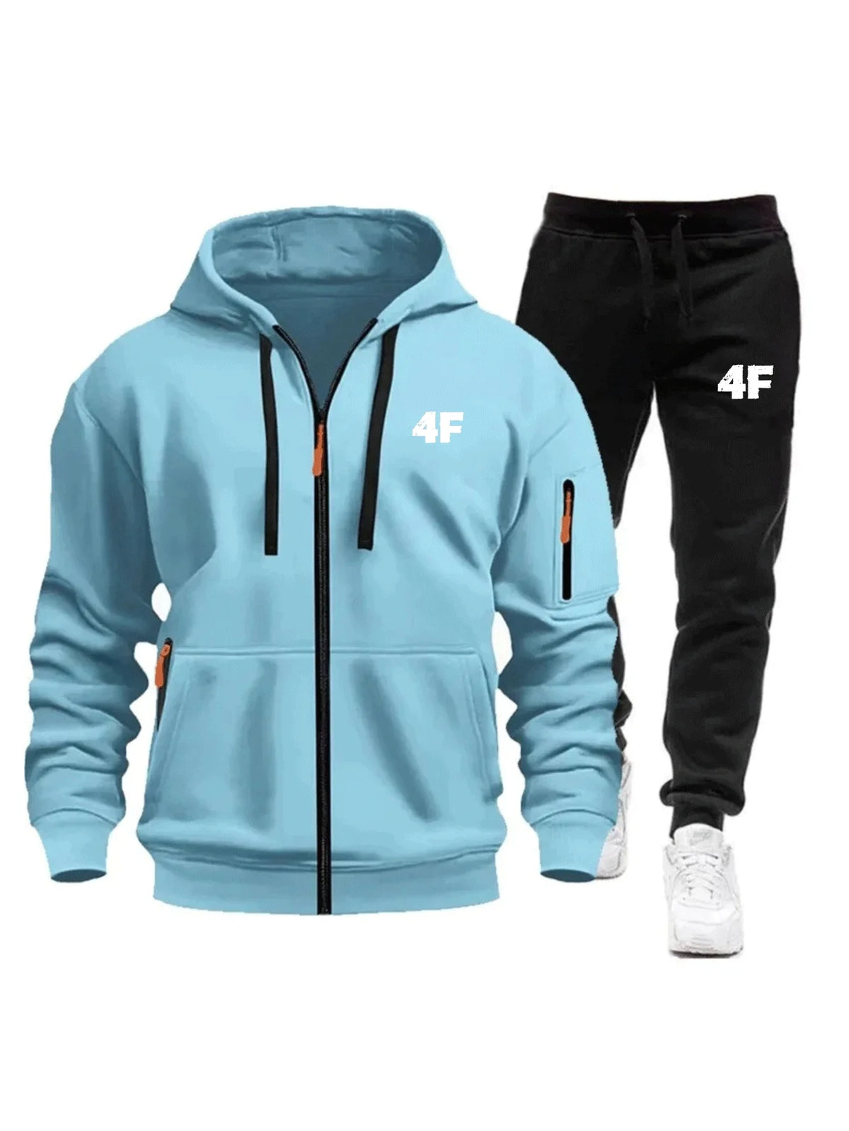 Men's Casual Jogging Tracksuit Zipper Hood Multi-Pocket Protective Pants 2-Piece Set Fall/Winter Large Size S-3XL