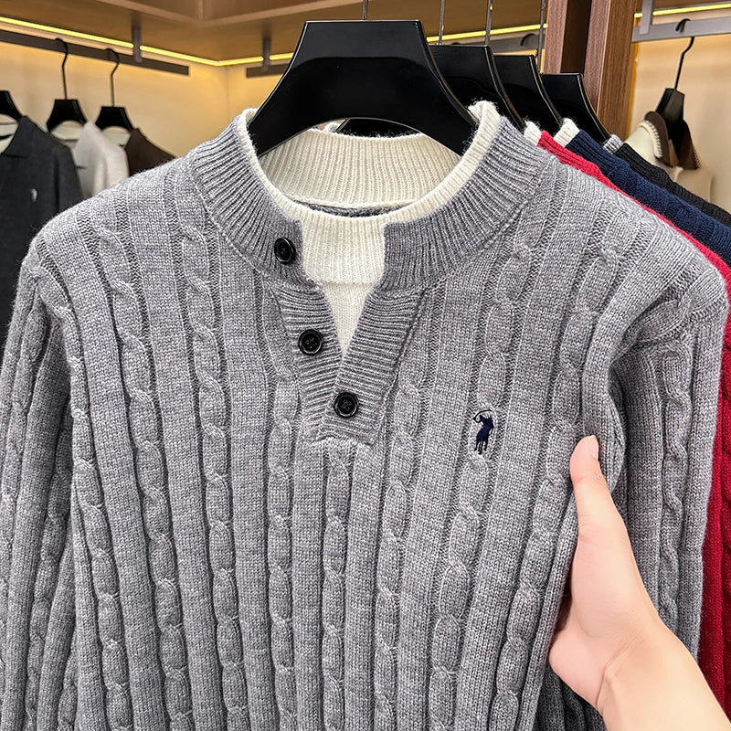 2026 Autumn/Winter New Product Fake Two V-neck Sweaters Versatile High End Solid Color Knitted Sweaters