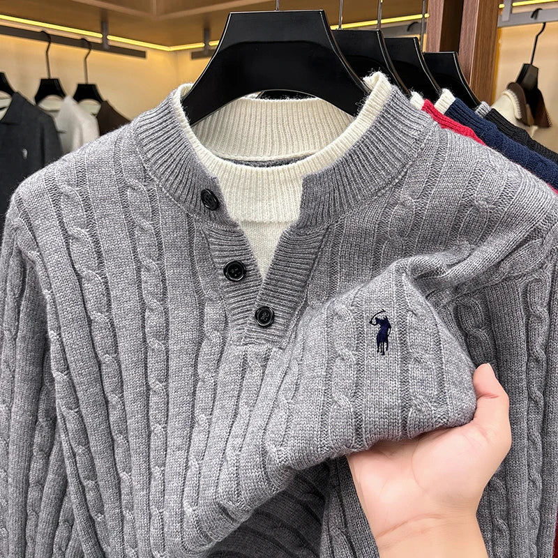 2026 Autumn/Winter New Product Fake Two V-neck Sweaters Versatile High End Solid Color Knitted Sweaters