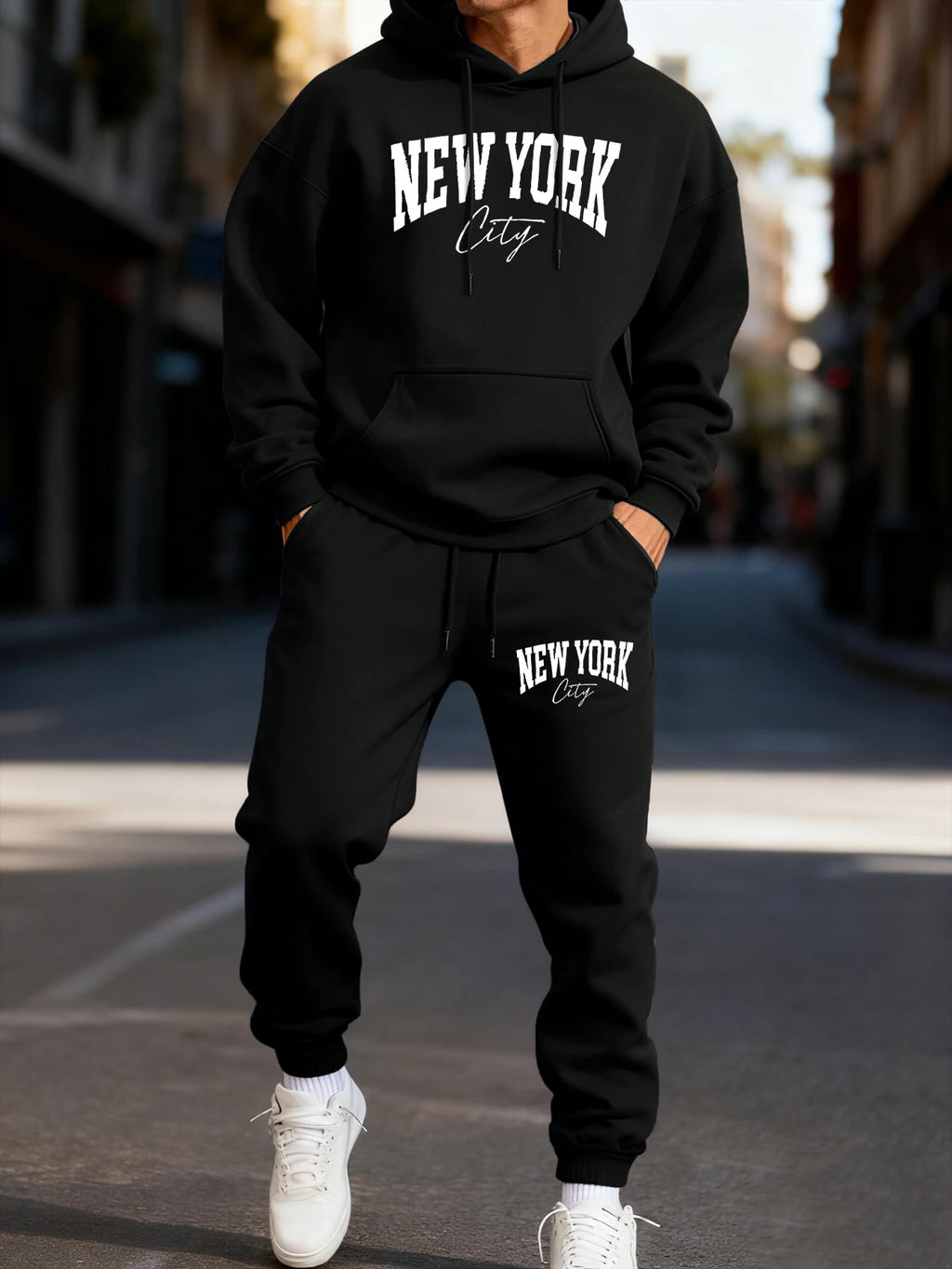 New York City Letter Print Men Hoodie 2 Piece Set Winter Casual Street Jogger Pants Couple Sport Tracksuit
