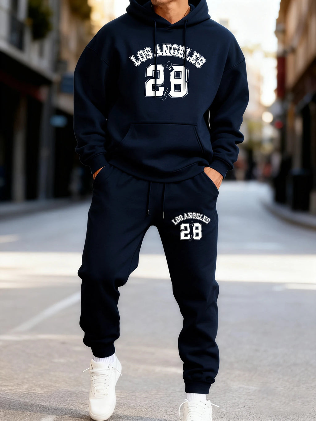 Los Angeges Number 28 Printed Man Hoodie Set Winter Sporty Two Pices Sets Long-Length Street Hoody Couple'S Comfortable Pants
