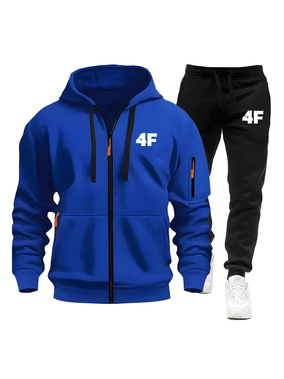 Men's Casual Jogging Tracksuit Zipper Hood Multi-Pocket Protective Pants 2-Piece Set Fall/Winter Large Size S-3XL