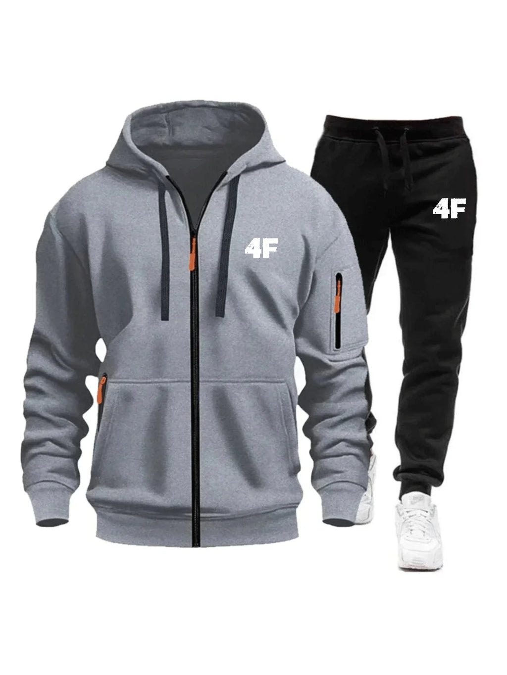 Men's Casual Jogging Tracksuit Zipper Hood Multi-Pocket Protective Pants 2-Piece Set Fall/Winter Large Size S-3XL