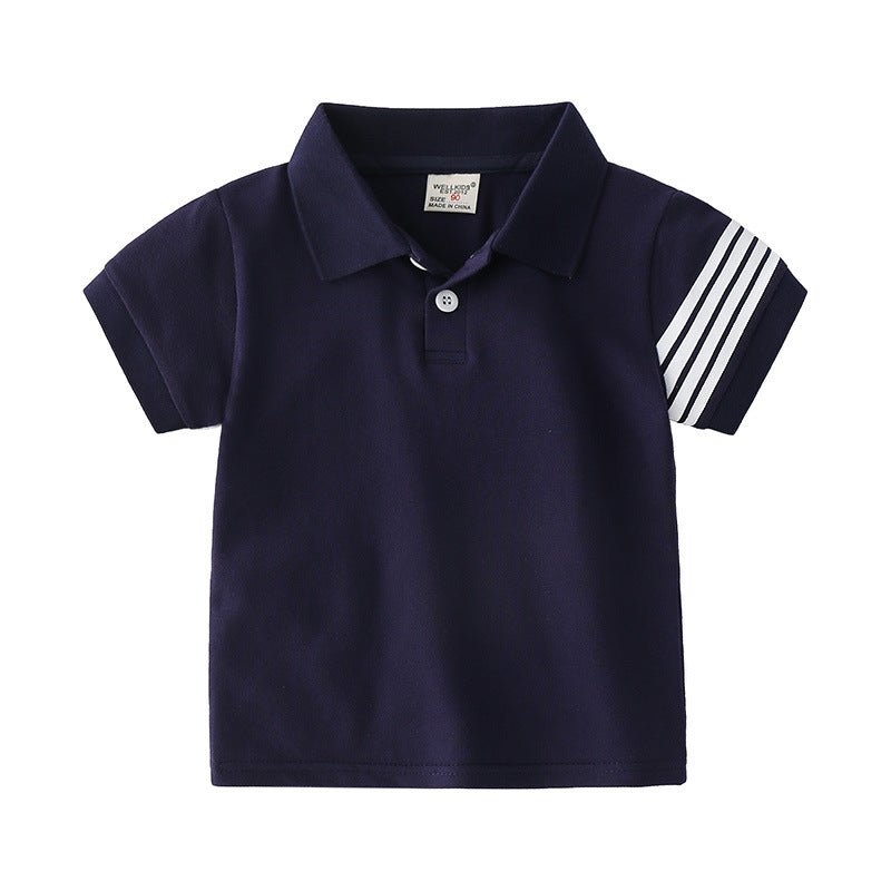 Solid Color Cotton Short Sleeve Polo T-Shirt for Boys