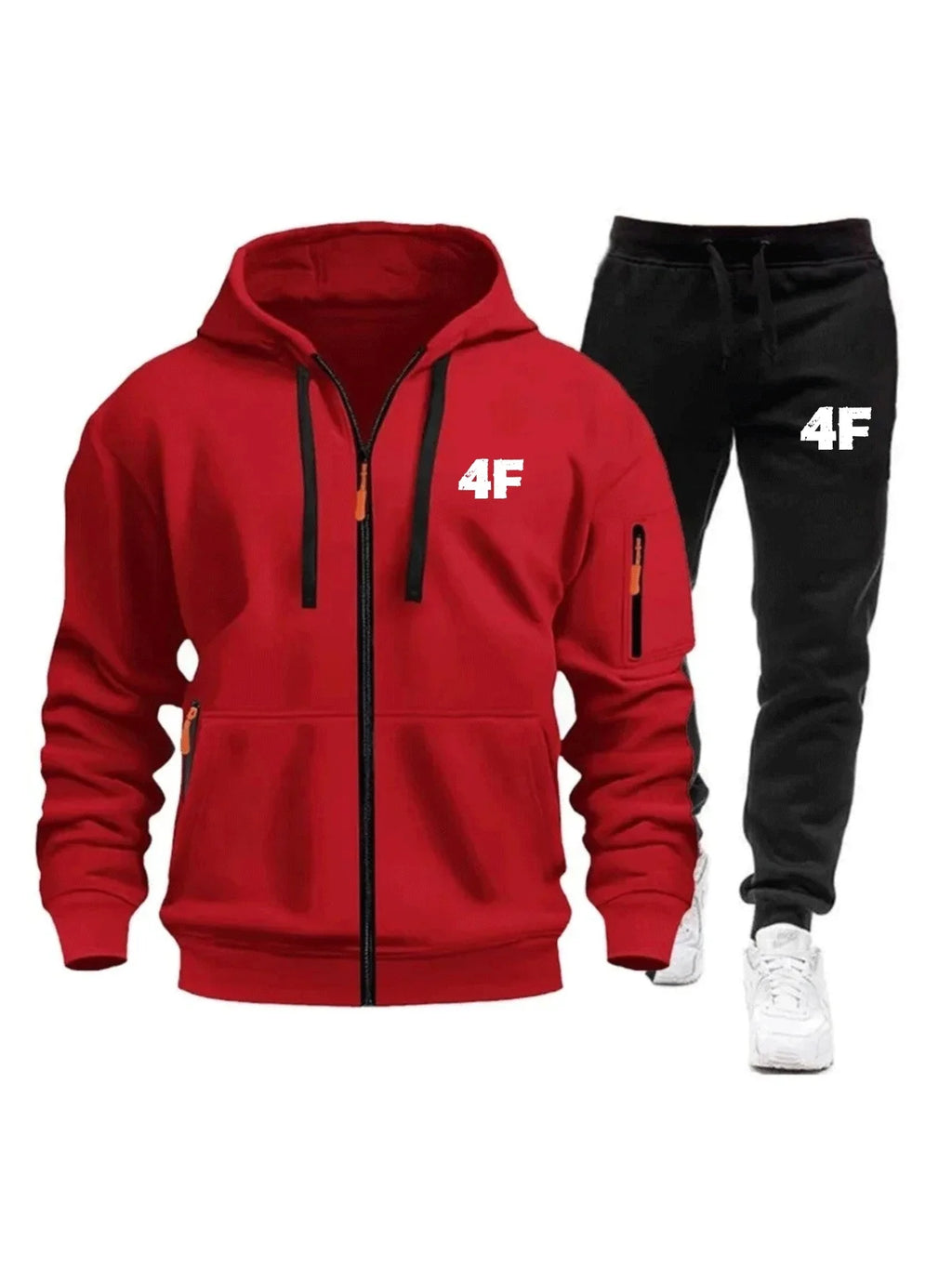 Men's Casual Jogging Tracksuit Zipper Hood Multi-Pocket Protective Pants 2-Piece Set Fall/Winter Large Size S-3XL