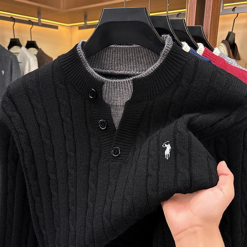 2026 Autumn/Winter New Product Fake Two V-neck Sweaters Versatile High End Solid Color Knitted Sweaters