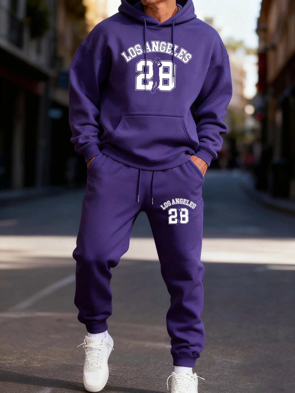 Los Angeges Number 28 Printed Man Hoodie Set Winter Sporty Two Pices Sets Long-Length Street Hoody Couple'S Comfortable Pants
