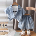 Cowboy letter short sleeved shorts three piece set