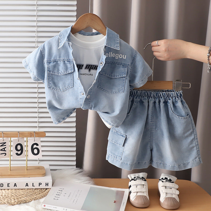 Cowboy letter short sleeved shorts three piece set