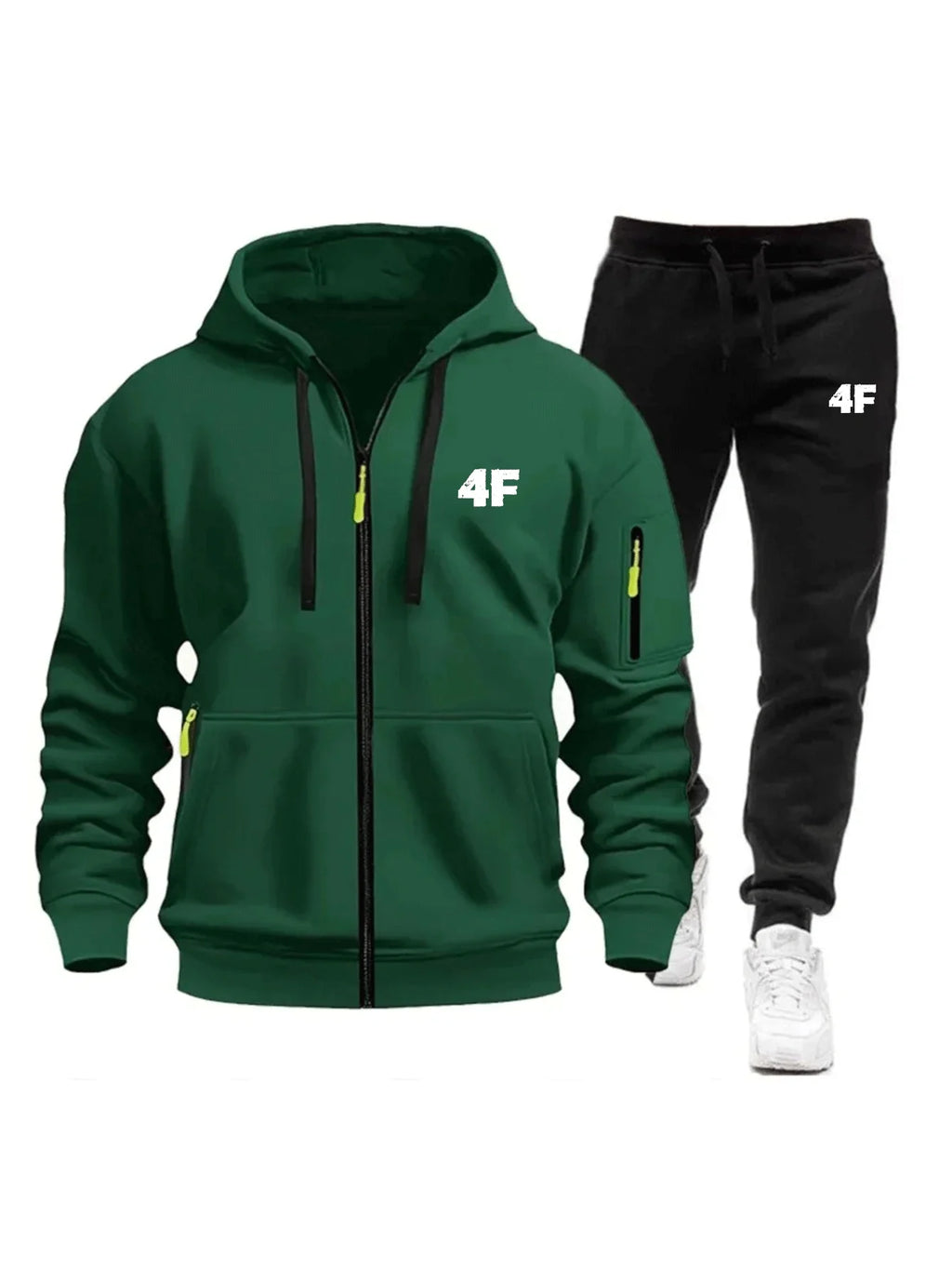 Men's Casual Jogging Tracksuit Zipper Hood Multi-Pocket Protective Pants 2-Piece Set Fall/Winter Large Size S-3XL