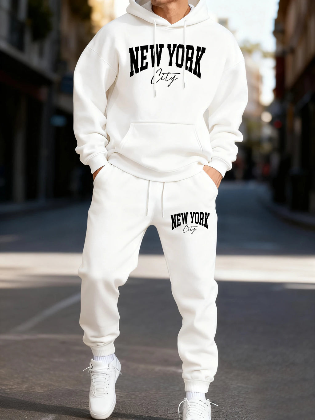 New York City Letter Print Men Hoodie 2 Piece Set Winter Casual Street Jogger Pants Couple Sport Tracksuit