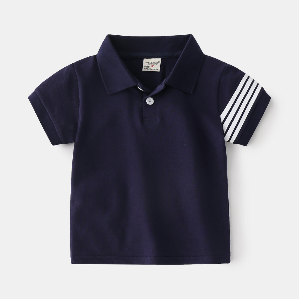 Solid Color Cotton Short Sleeve Polo T-Shirt for Boys