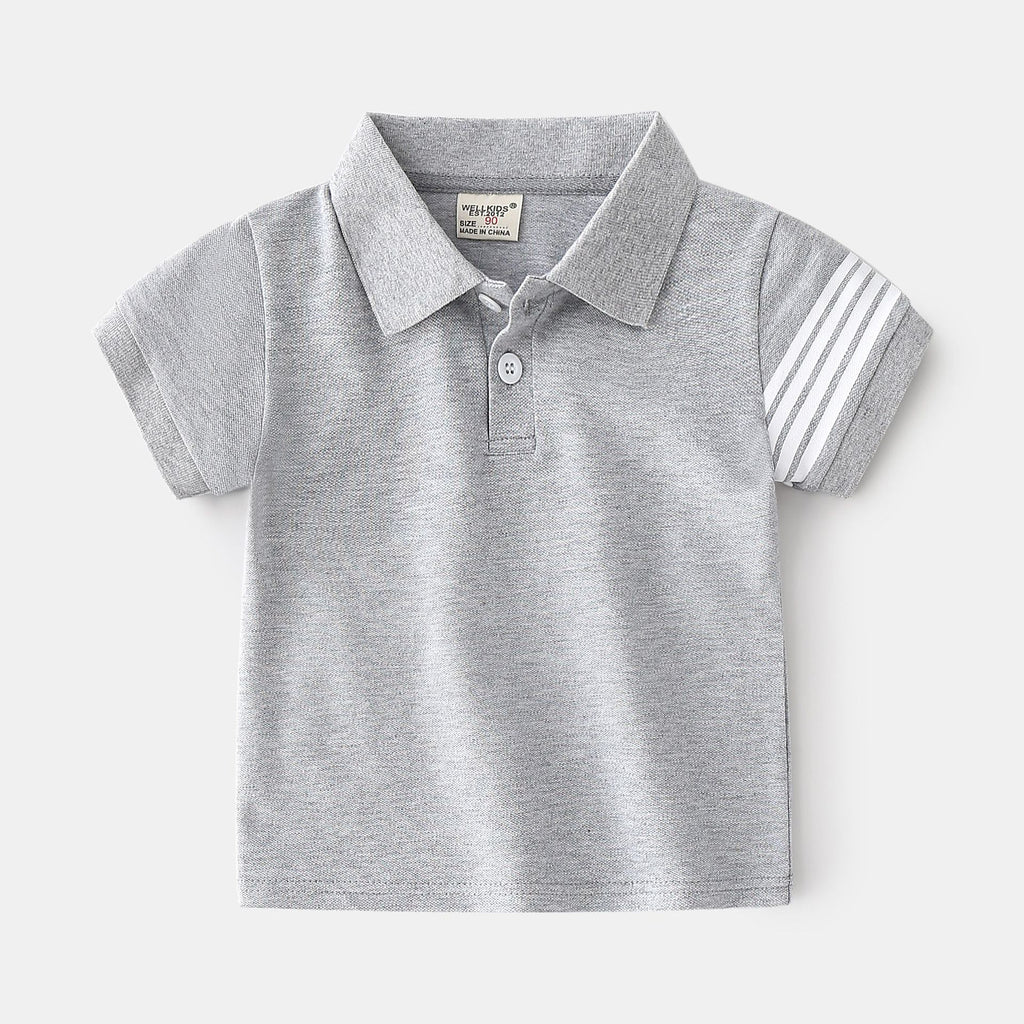 Solid Color Cotton Short Sleeve Polo T-Shirt for Boys