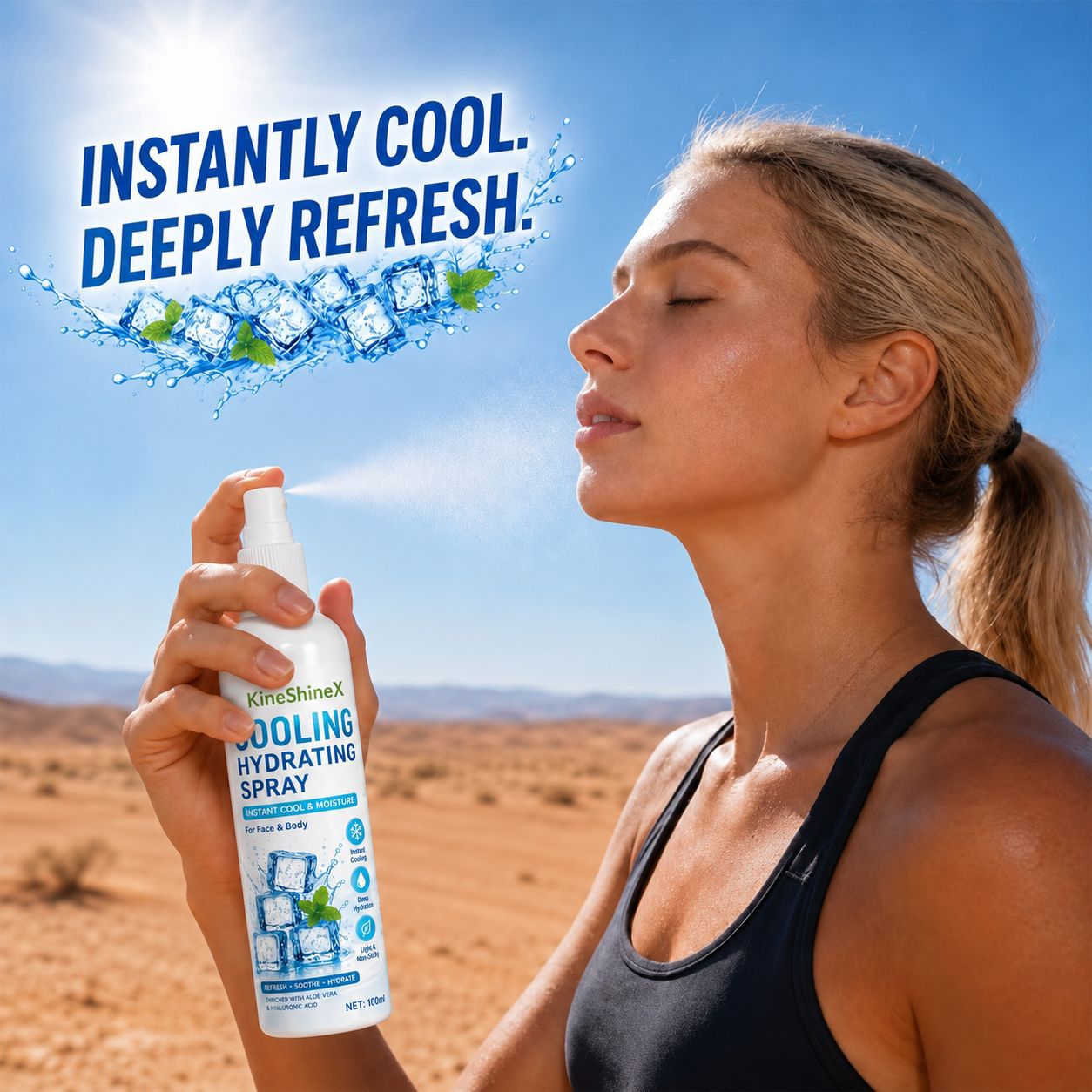 KineShineX Summer Sunscreen Spray is refreshing, moisturizing, non-greasy, and odorless, with a lightweight formula that brings freshness