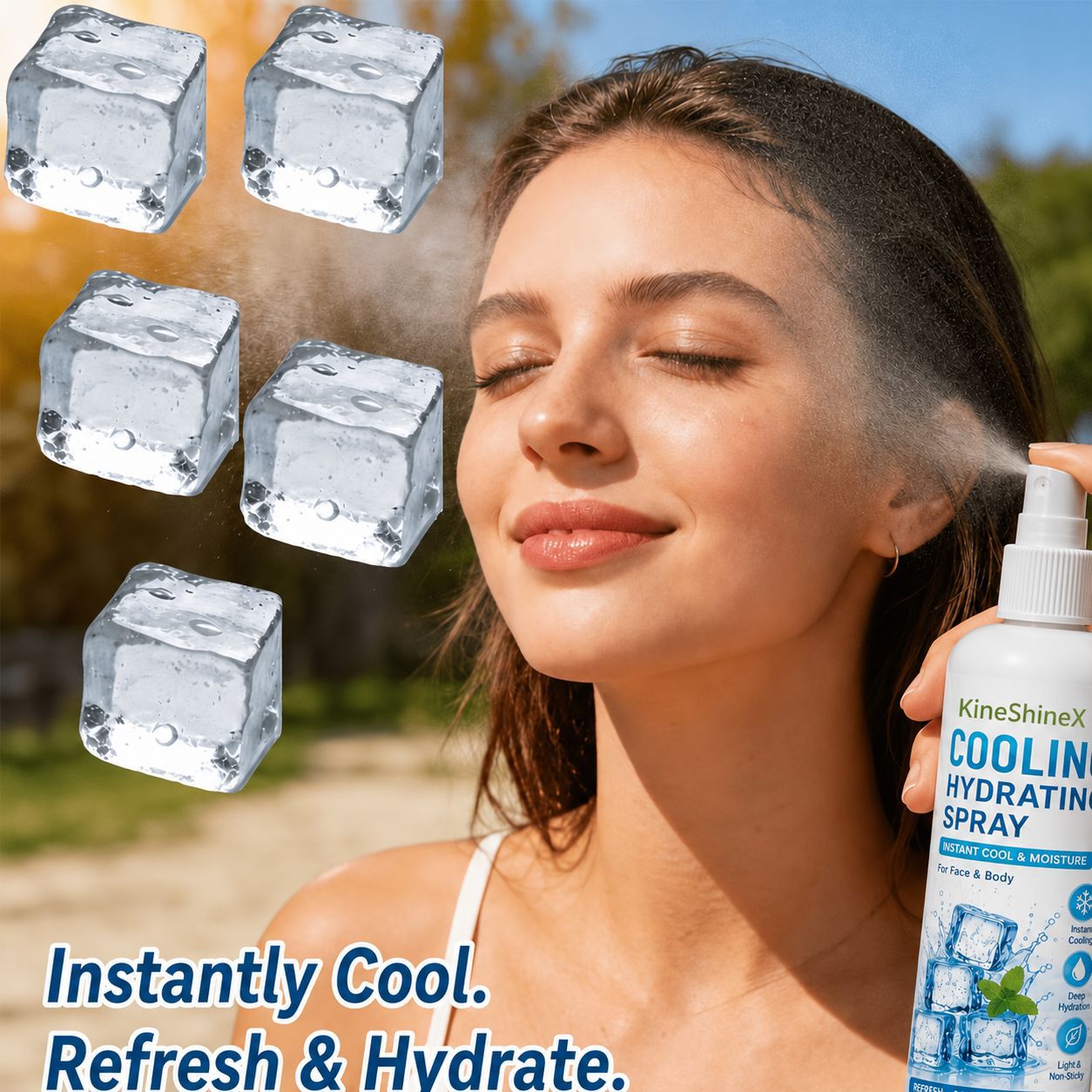 KineShineX Summer Sunscreen Spray is refreshing, moisturizing, non-greasy, and odorless, with a lightweight formula that brings freshness