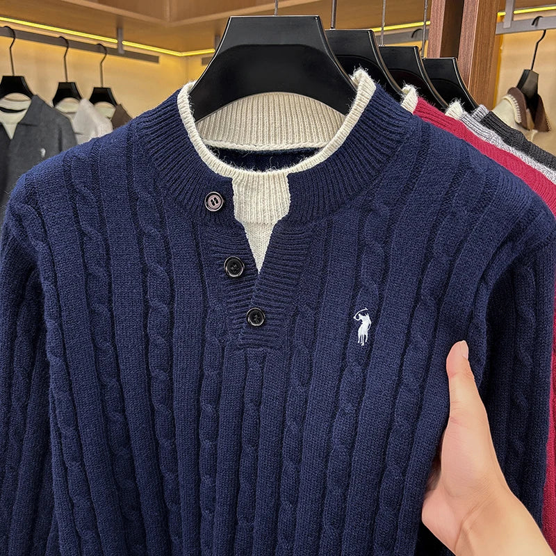 2026 Autumn/Winter New Product Fake Two V-neck Sweaters Versatile High End Solid Color Knitted Sweaters