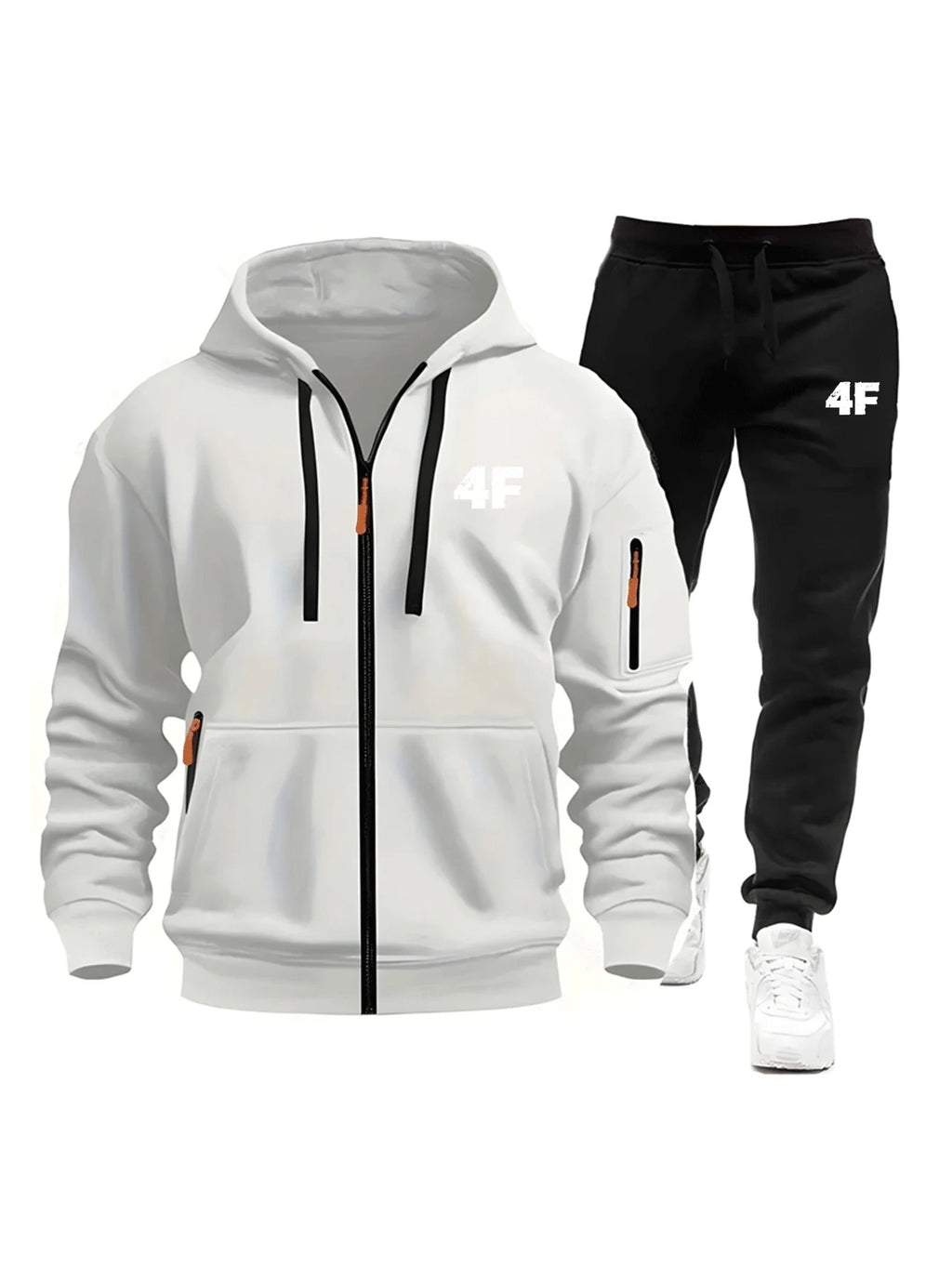 Men's Casual Jogging Tracksuit Zipper Hood Multi-Pocket Protective Pants 2-Piece Set Fall/Winter Large Size S-3XL