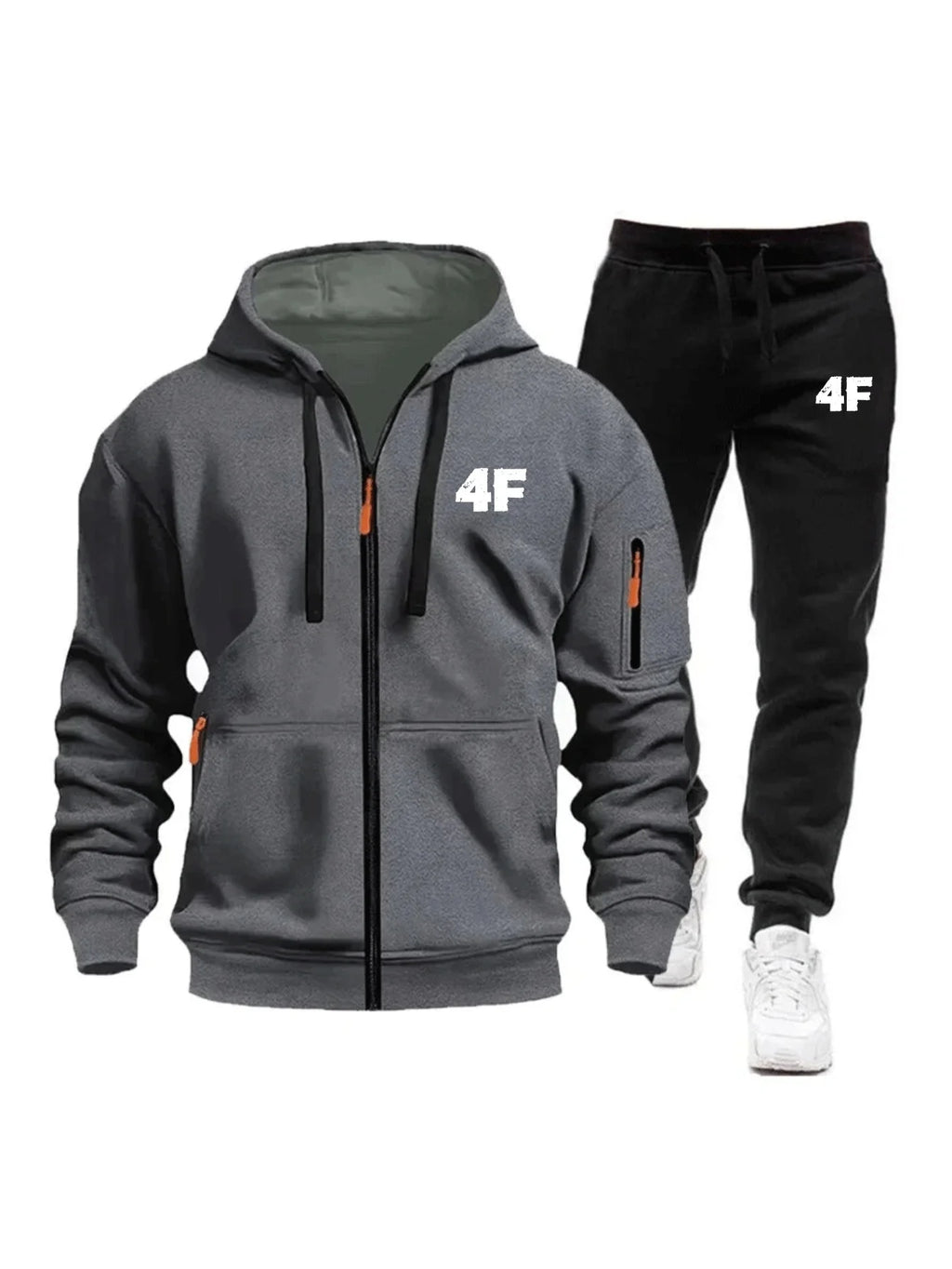 Men's Casual Jogging Tracksuit Zipper Hood Multi-Pocket Protective Pants 2-Piece Set Fall/Winter Large Size S-3XL