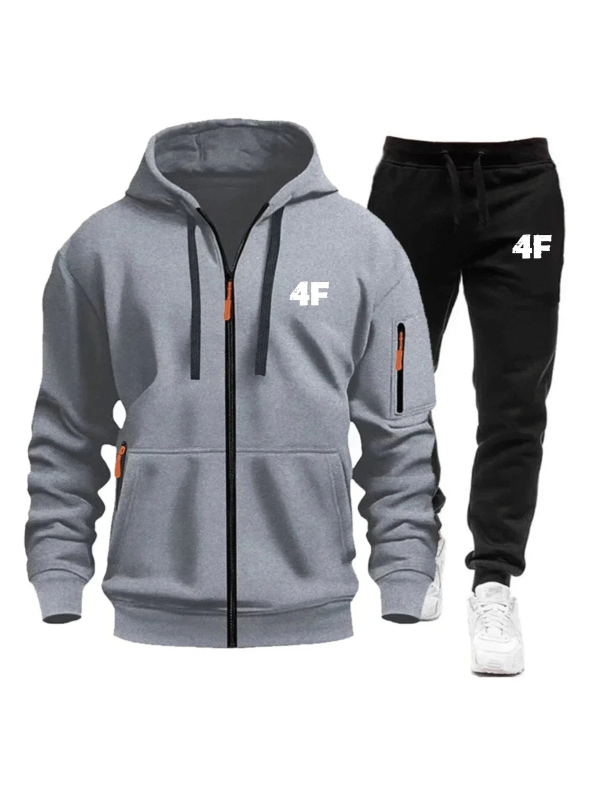 Men's Casual Jogging Tracksuit Zipper Hood Multi-Pocket Protective Pants 2-Piece Set Fall/Winter Large Size S-3XL