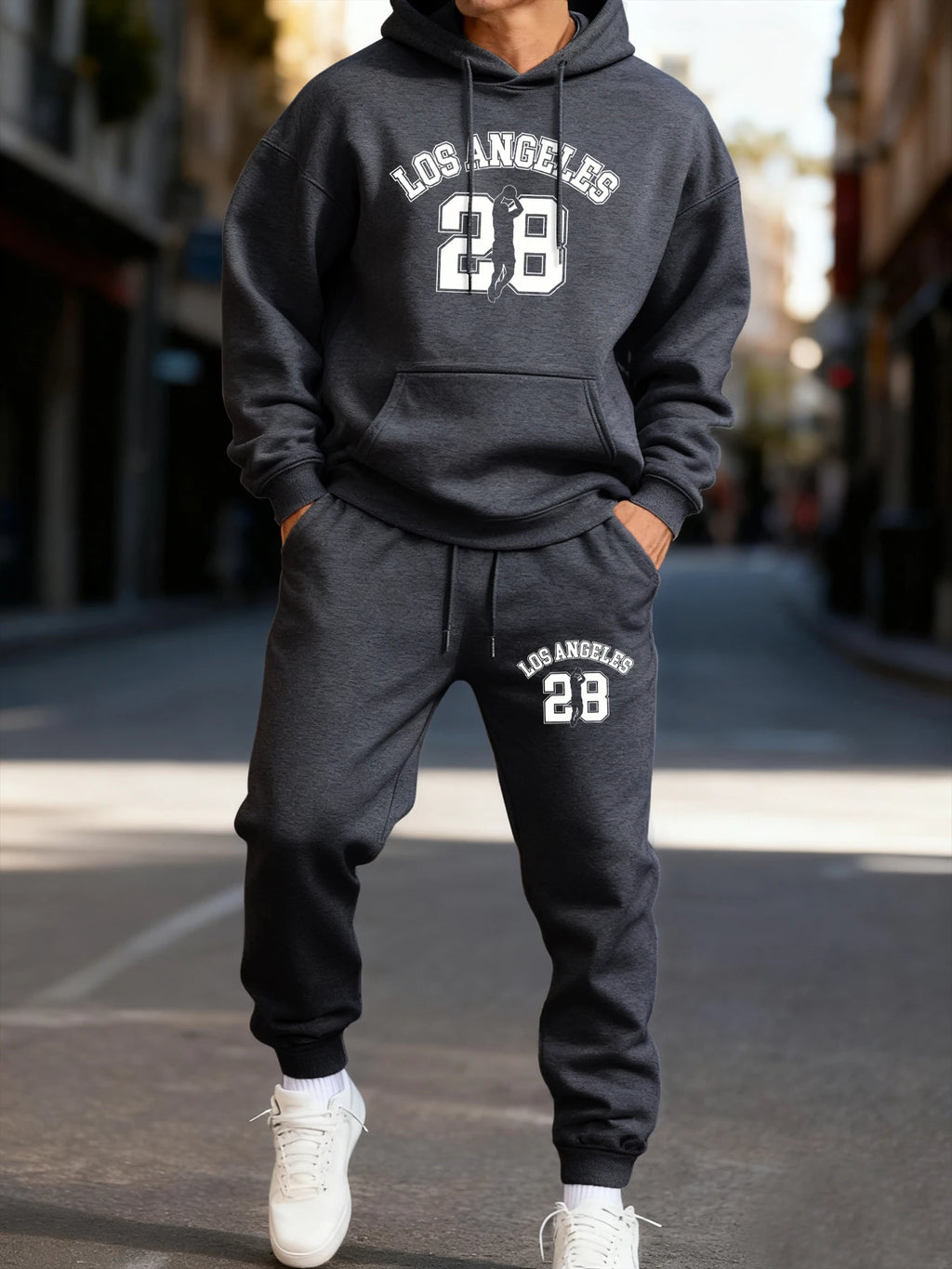 Los Angeges Number 28 Printed Man Hoodie Set Winter Sporty Two Pices Sets Long-Length Street Hoody Couple'S Comfortable Pants