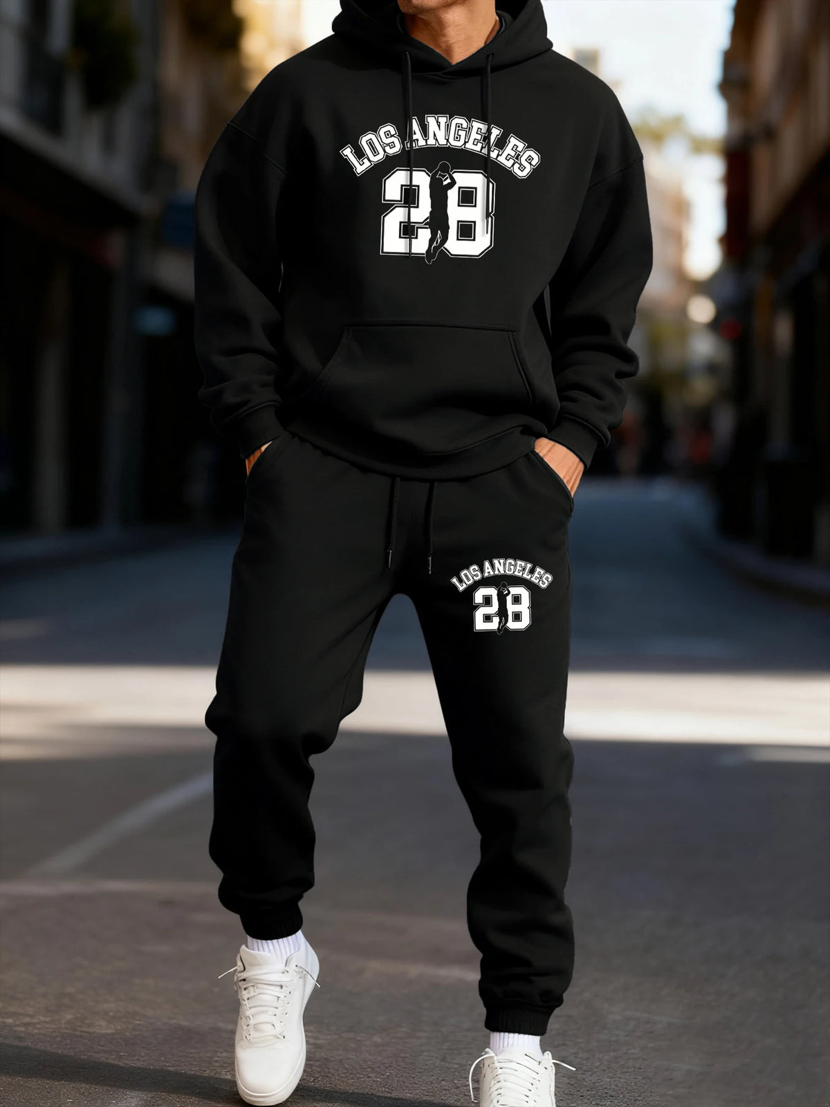 Los Angeges Number 28 Printed Man Hoodie Set Winter Sporty Two Pices Sets Long-Length Street Hoody Couple'S Comfortable Pants