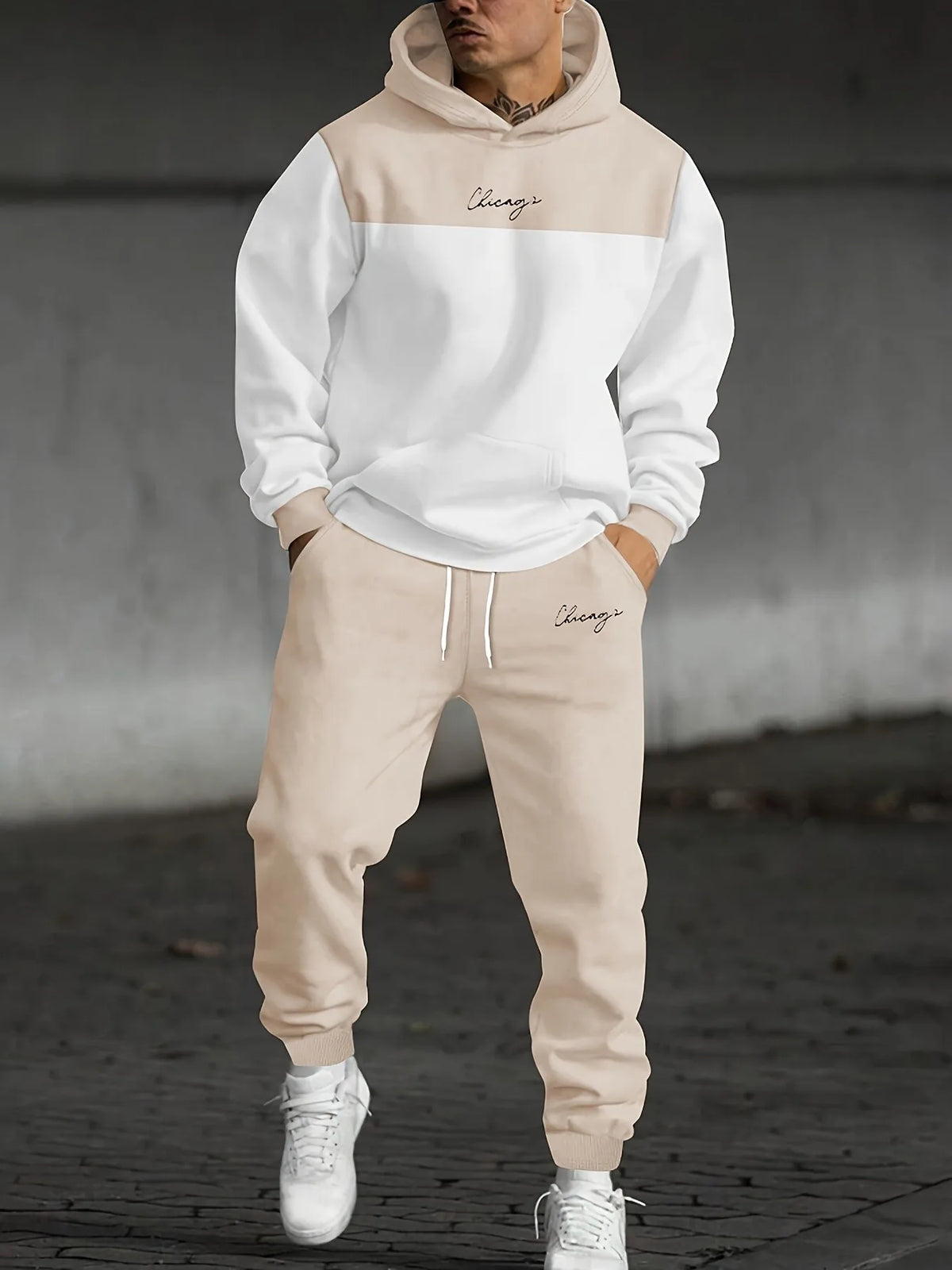 2026 Autumn/Winter Men's Hooded Sweatshirt and Pants Set - Casual and Fashionable Versatile 3D Letter Pattern Print