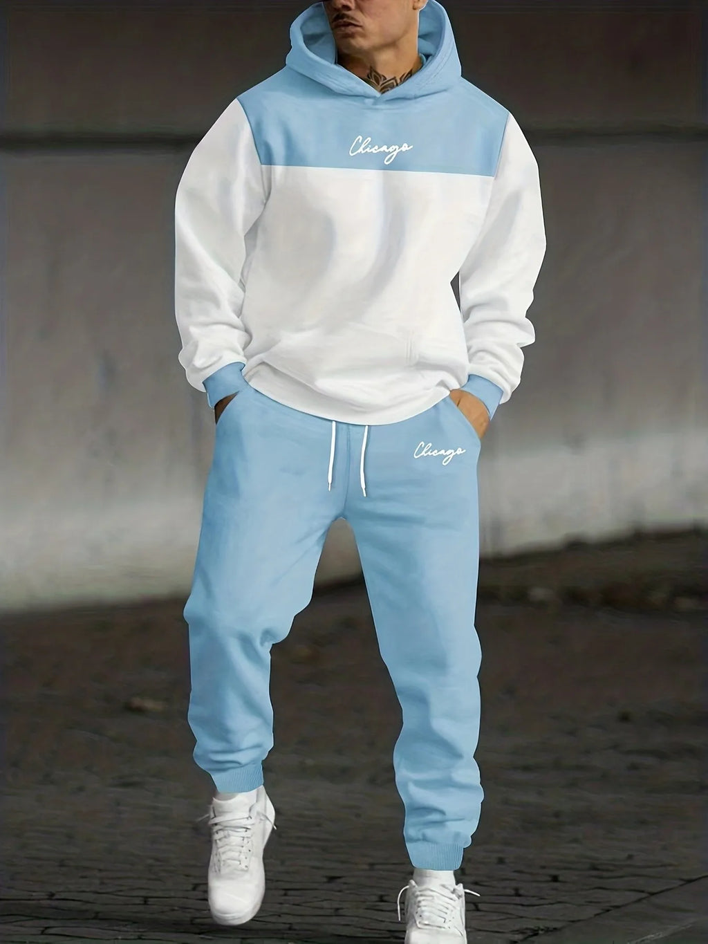 2026 Autumn/Winter Men's Hooded Sweatshirt and Pants Set - Casual and Fashionable Versatile 3D Letter Pattern Print