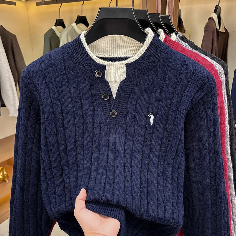 2026 Autumn/Winter New Product Fake Two V-neck Sweaters Versatile High End Solid Color Knitted Sweaters