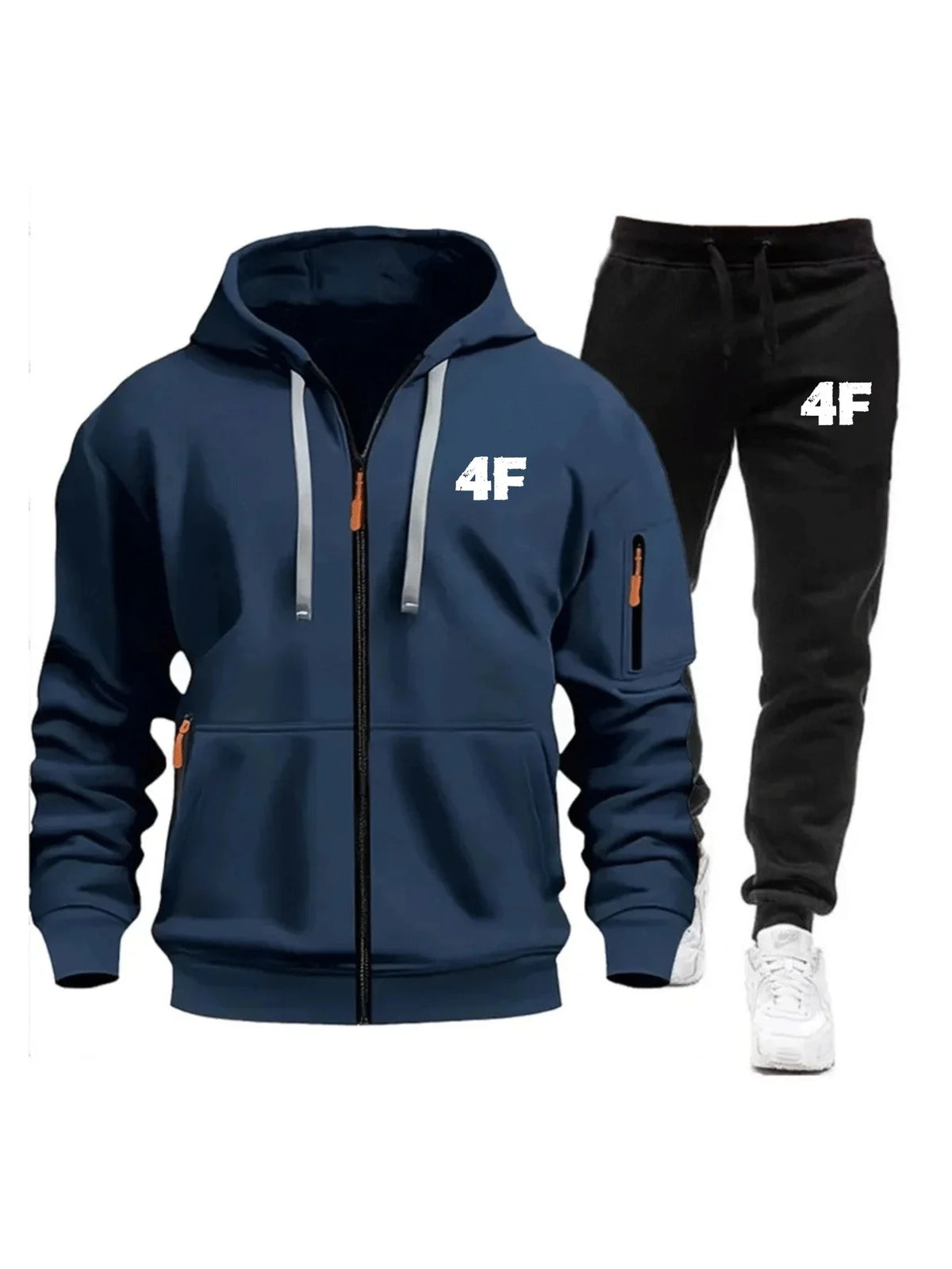 Men's Casual Jogging Tracksuit Zipper Hood Multi-Pocket Protective Pants 2-Piece Set Fall/Winter Large Size S-3XL