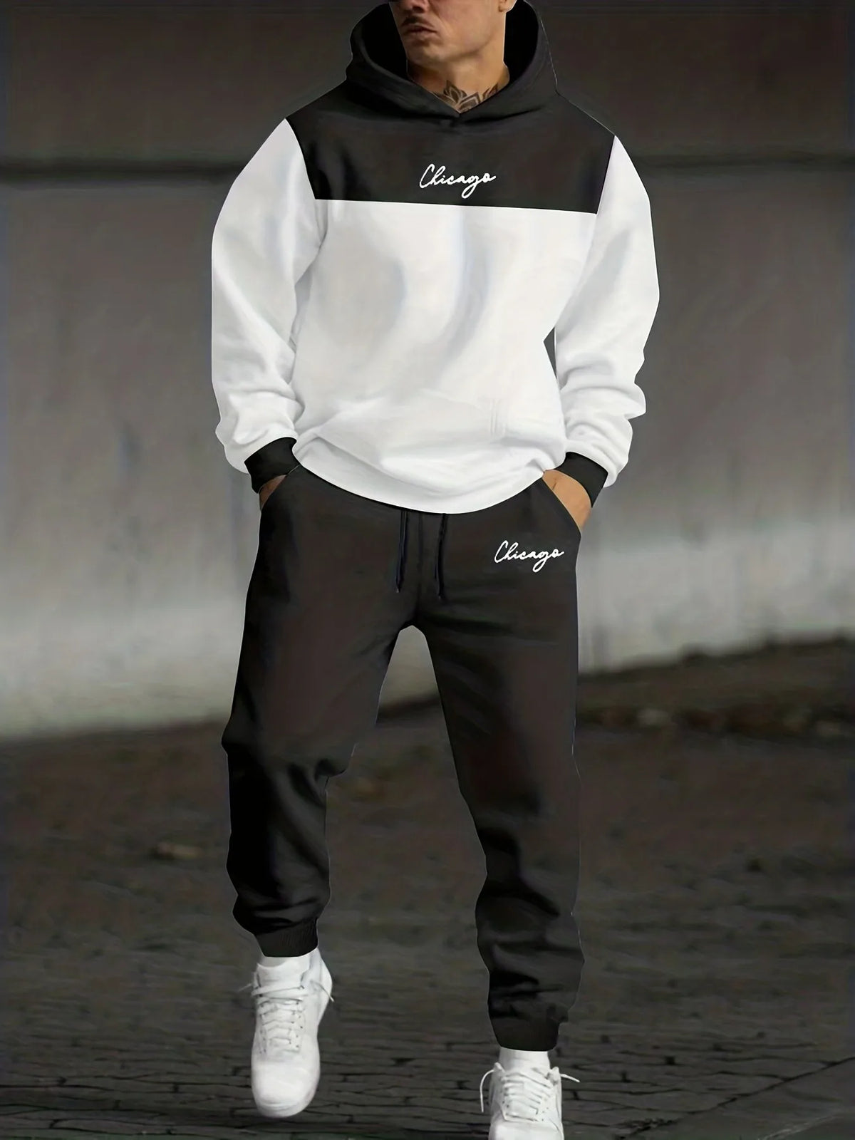 2026 Autumn/Winter Men's Hooded Sweatshirt and Pants Set - Casual and Fashionable Versatile 3D Letter Pattern Print