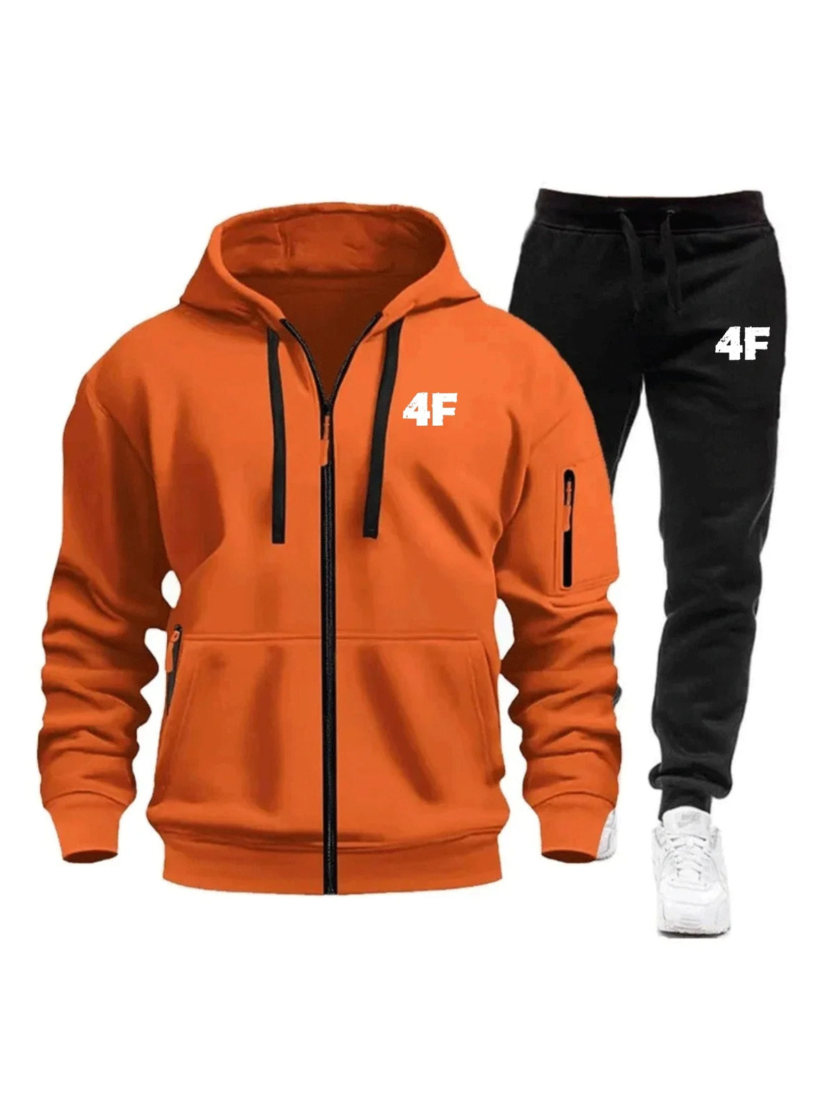 Men's Casual Jogging Tracksuit Zipper Hood Multi-Pocket Protective Pants 2-Piece Set Fall/Winter Large Size S-3XL